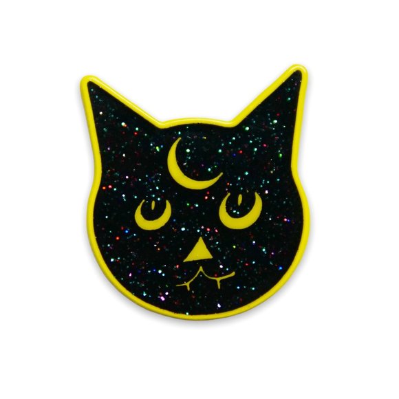 Luna Cat Enamel Pin - moon, kitty, pussycat, glitter - Picture 1 of 1
